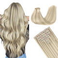 GOO GOO Clip in Hair Extensions Real Human Hair, Remy Human Hair Extensions Clip ins for Women, Natural Human Hair, 18inch 130g 7Pcs, 17A/60A Ash Blonde Highlighted Platinum Blonde