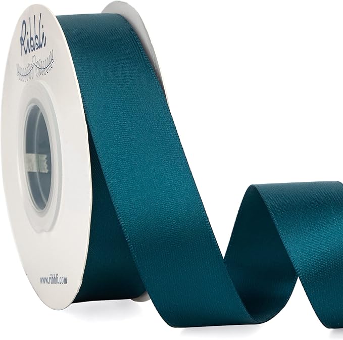 Ribbli Double Faced Teal Ribbon, 1” x Continuous 25 Yards, Use by Ribbli
