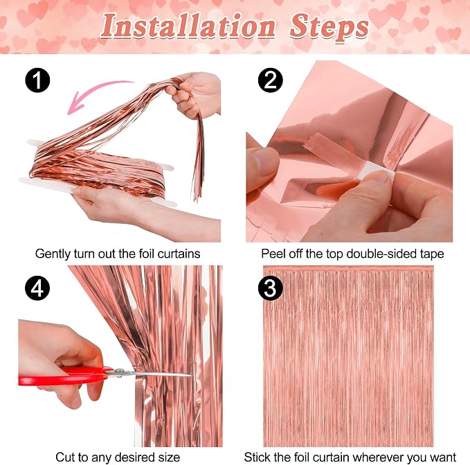 ZATAYE 2 Pack Rose Gold New Years Eve Foil Curtain Streamer Decorations | Rose - Image 3
