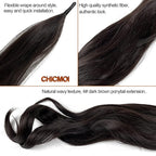 Chicmoi Dark Brown Ponytail Extainson 32 Inch Flexible Wrap Around Ponytail Hair Extension Color 4 Long Wavy Pony Tails hair Extension 4# Synthetic Hairpieces For Women and Girls