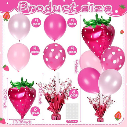 Civaner Rose Red Strawberry Party Balloons Stand Kit 6 Sets, Cute Colors - Image 3