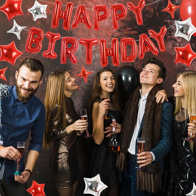 TONIFUL 35Pcs Red Birthday Decorations Kit 16 Inch Happy Birthday Balloon | 16 - Image 3