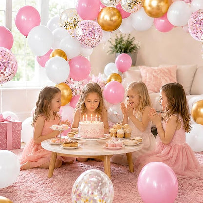 60Pcs Pink Gold Confetti Latex Balloons Kit, 12 Inch Pink White Gold Helium - Image 5