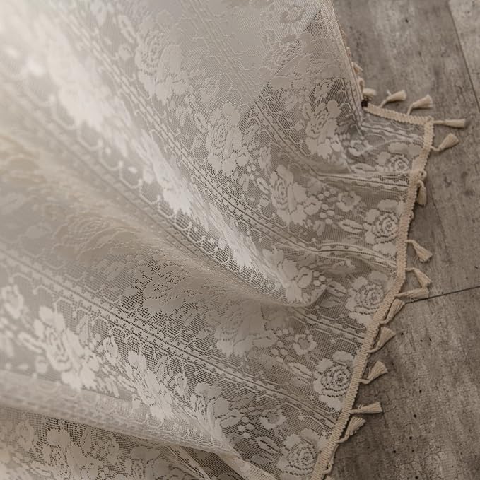 Sutuo Home Boho Kitchen Curtains Crochet Florals Embroidery, Bohemian Sheer - Image 3