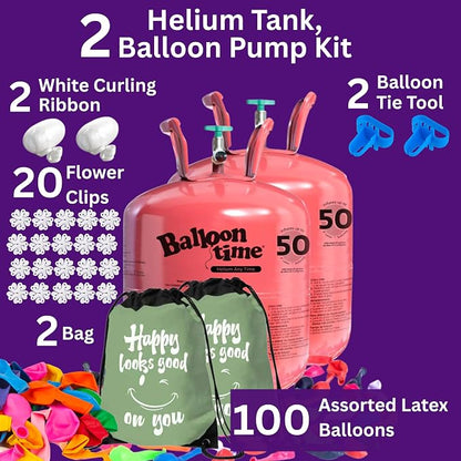 Pack of 2 Balloon Time Disposable Helium Tank 14.9 cu.ft Kit | 50 Latex - Image 2