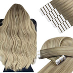 YoungSee Blonde Tape in Hair Extensions Balayage Human Hair Tape in Extensions Ash Blonde Ombre Platinum Blonde Hair Extension Real Human Hair Tape-in Balayage Tape Hair Extension 22In 50g 20pcs