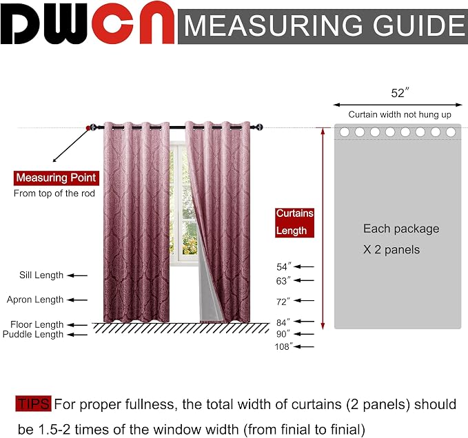 DWCN 100% Blackout Curtains for Bedroom 63 Inch Long-Damask Patterned Ombre - Image 8