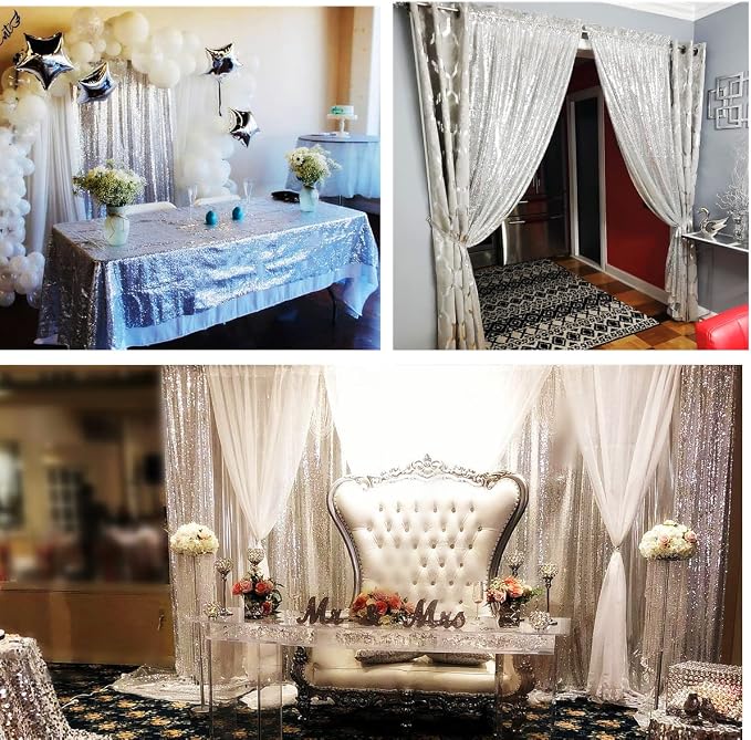 Poise3EHome Silver Sequin Backdrop Curtains, 2ft x 8ft Sequin Photography - Image 6
