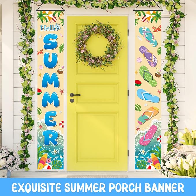 Preboun 12 Pairs Seasonal Door Banner Decorations Set Summer Fall Welcome - Image 4