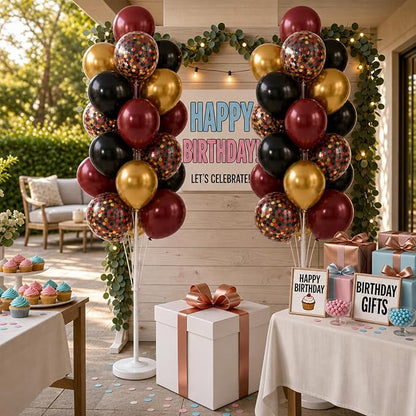 Hiins Balloon Column Kit Set of 2, Burgundy Black Gold Birthday Party Decor | - Image 7