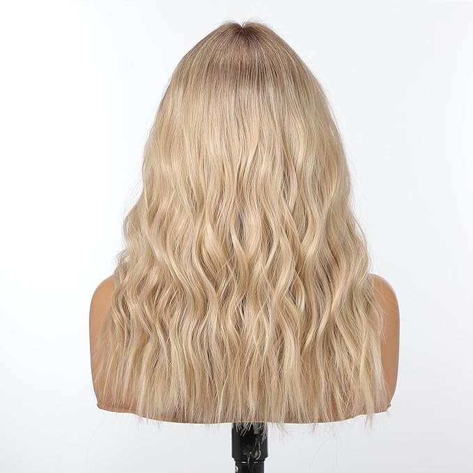 Curly Bob Wig with Bangs Short Wavy Ombre Blonde Wigs for Women Bob Style Synthetic Heat Resistant Bob Wigs 14IN