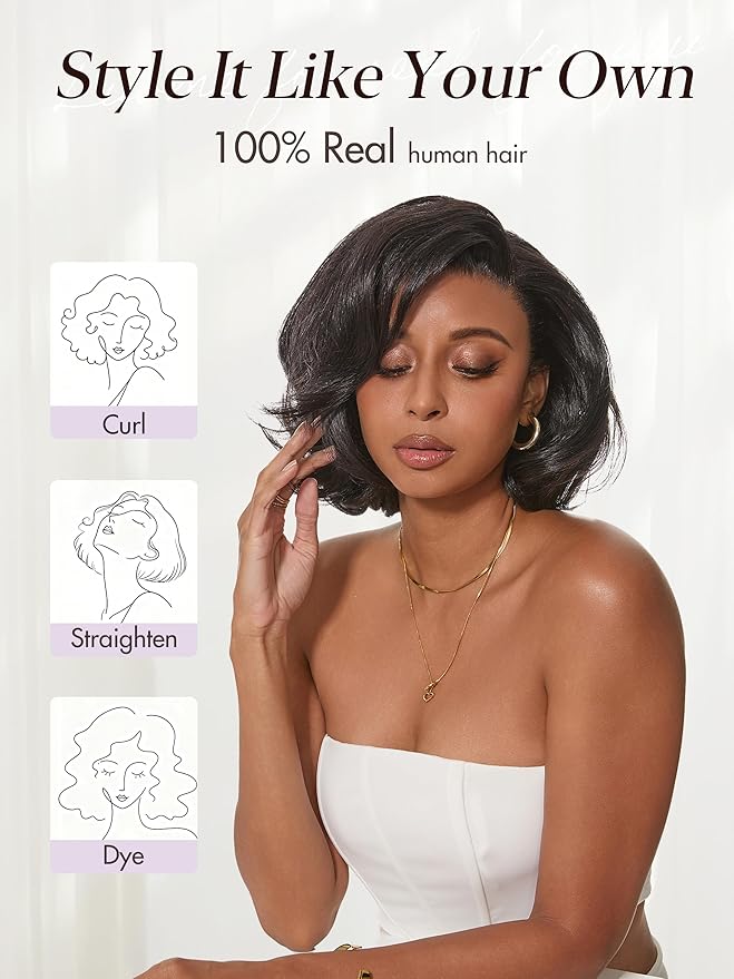 LUVME HAIR 13X4 Lace Wig NatureMAX™ PartingMax Lace 10 Inches Bob Wigs Lace Front Wigs Human Hair Pre Cut Plucked Flexi-Fit Drawstring Cap Lace Frontal Glueless 10 Inches Natural Black Color