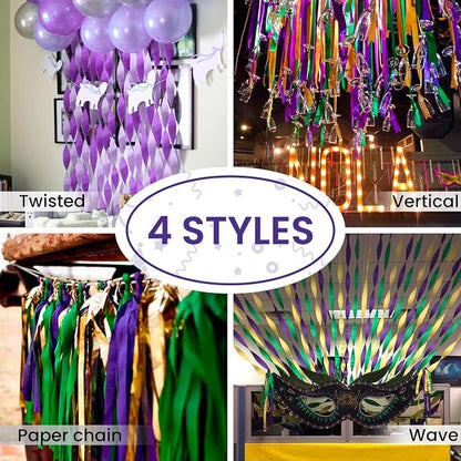 PartyWoo Mardi Gras Crepe Paper Streamers 6 Rolls 492 ft Pack of Metallic Gold - Image 6