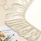 Manyshofu Satin Pillowcases for Hair Protection - 2Pcs Beige Pillow Cases, Elastic Band Standard & Queen Satin Pillowcases Luxury Silky Pillow Cases Travel Pillow Covers