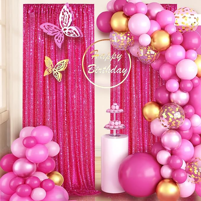 Fuchsia Sequin Backdrop Drapes 4 Panels 2FTx8FT Glitter Backdrop Curtains | - Image 7