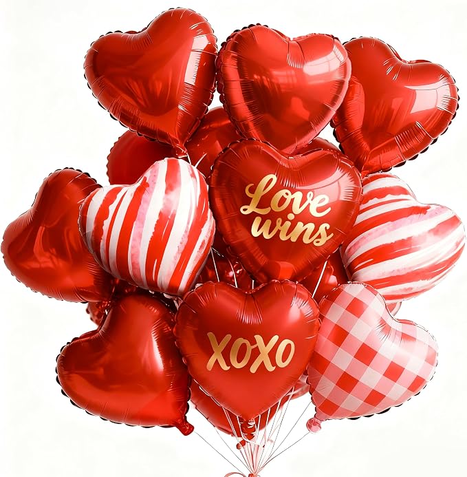 PartyWoo Red Mylar Day Heart Foil Latex Balloons 15pcs 18 Inch | Balloons by PartyWoo