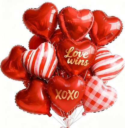 PartyWoo Red Mylar Day Heart Foil Latex Balloons 15pcs 18 Inch | Balloons by PartyWoo