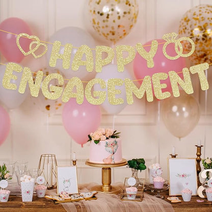 Pre-Strung Engagement Party Decorations, Glitter Happy Engagement Banner - Image 9