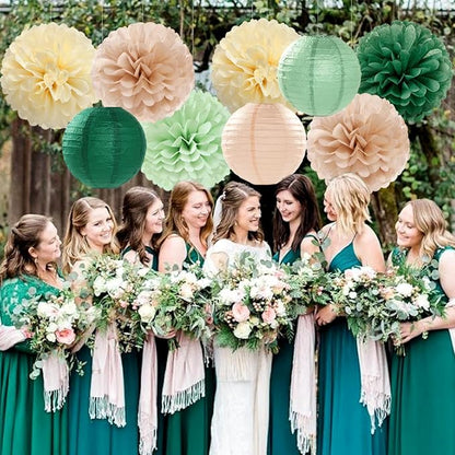 Sage-Olive Green Party-Decorations Paper-Flowers Lanterns - Image 4