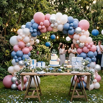 RUBFAC 135pcs Dusty Blue Balloons, Boho Neutral Blue Latex Balloon Different - Image 5
