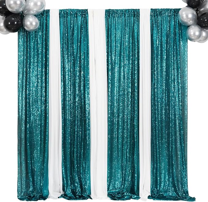 Poise3EHome Teal Sequin Backdrop Curtain, 4 Panels 2FTx8FT Glitter Background - Image 7
