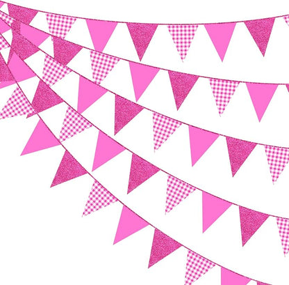 Hot Pink Buffalo Plaid Party Decorations Pennant Banner Flag Hot Pink Glitter by pinkblume