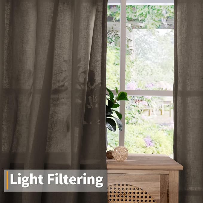 YoungsTex Brown Linen Semi Sheer Curtains 90 Inches Length - Image 3