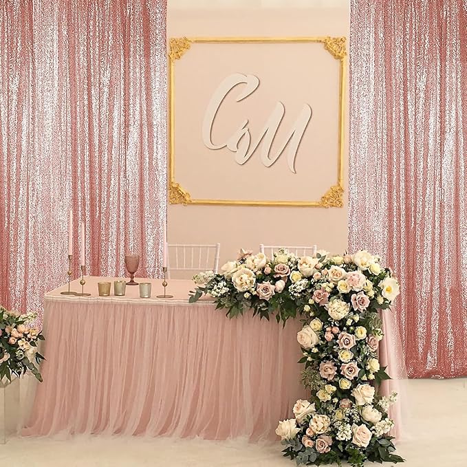Sugargirl Rose Gold Sequin Backdrop Curtain 4FTx8FT Glitter Rose Gold - Image 8