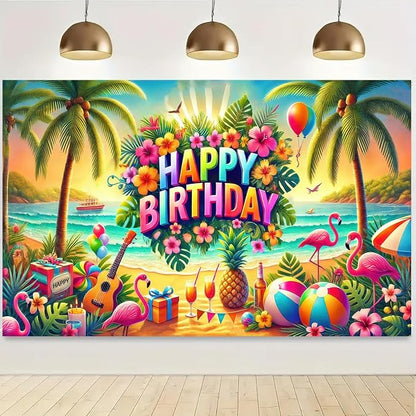 BlissYard Tropical Flamingo Birthday Banner 71x43 Inch Polyester | Polyester by BlissYard