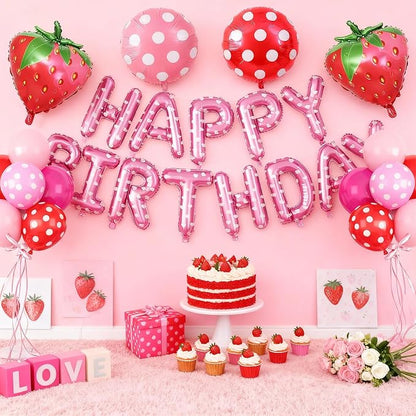 29PC Strawberry Happy Birthday Balloon Banner, 16Inch 3D Aluminum Letter Banner - Image 7