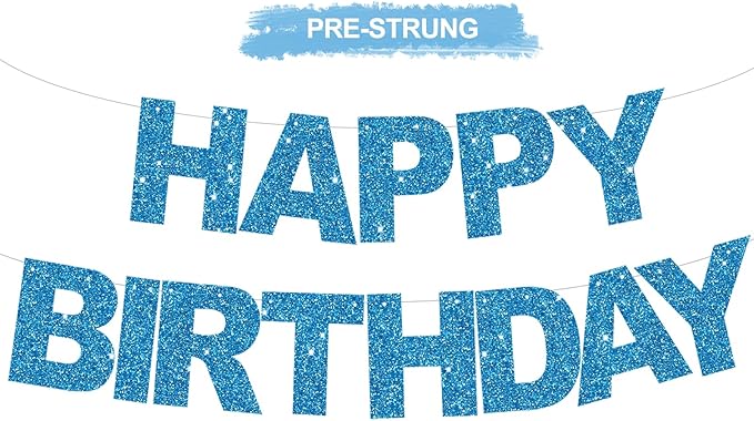 BEISHIDA Pre-Strung Glitter Sky Blue Happy Birthday Banner Party Sign Decor | by Beishida