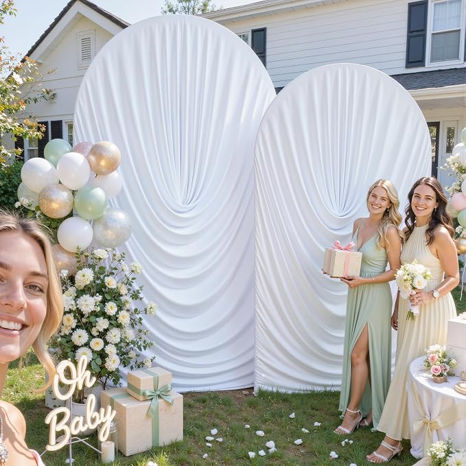 White Wedding Arch Backdrop Cover 7.2ft and 6ft Draped Arch Covers Stretchy - Image 3
