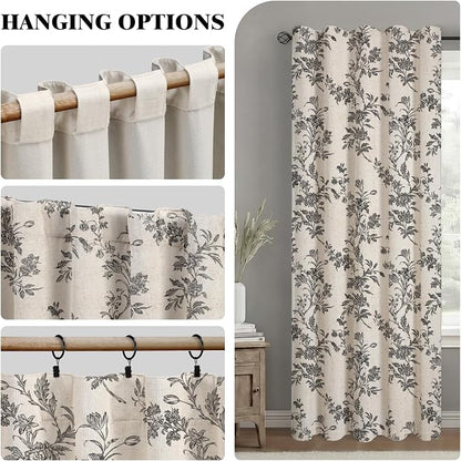 Black Boho Floral 100% Blackout Curtains 84 Inch 2 Panels | Farmhouse Vintage - Image 7