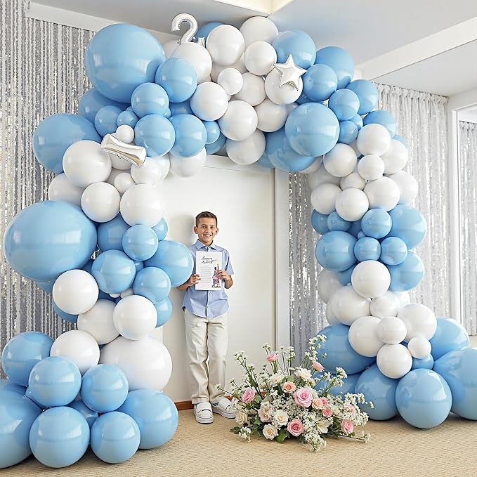 412Pcs Blue and White Balloon Arch Kit, 18 12 10 5 Inch Different Size Light - Image 6