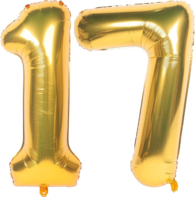 40 Inch gold Number Balloons 17 Helium Foil Mylar Balloon | Birthday Party by Exquisitehighqualitypartydecorationstomeetyoureveryneed%EF%BC%81