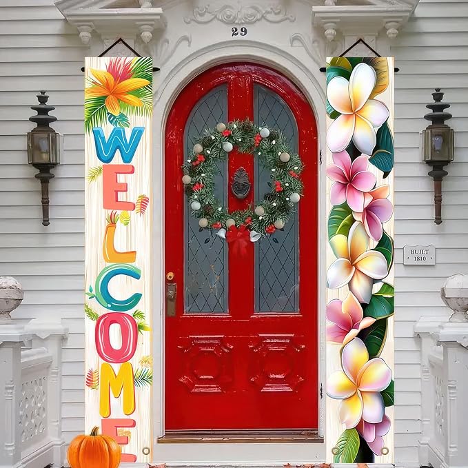 BlissYard 2pcs Welcome Summer Door Banner Porch Sign Hawaiian Decorations - Image 6