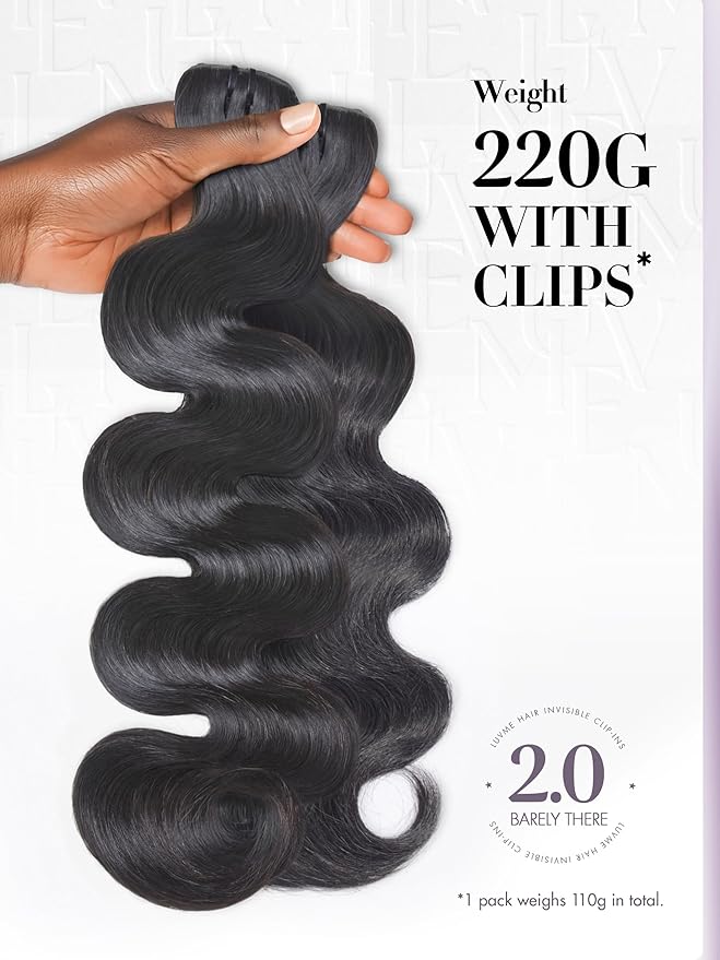 LUVME Invisible Clip in Hair Extensions,Body Wave 18 Inch 2 Pack 220g 12pcs Human Hair Invisible Clip ins Hair Extensions Natural Black Hair for Women