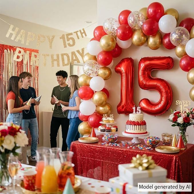 Red Number 15 Balloon 40 Inch, Foil Numeral - Image 6