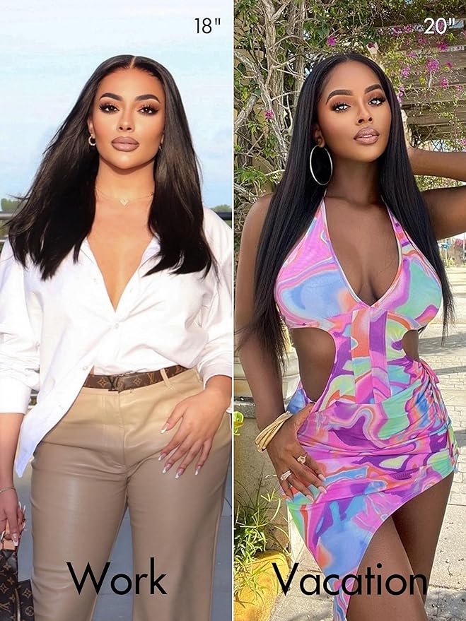 LUVME HAIR 22'' Straight Lace Front Wigs Human Hair 13x4 Pre Cut Lace Glueless Human Hair Wig Pre Plucked Long Straight Black Wig For Women 180 Density