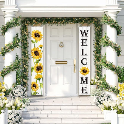 Tatuo Sunflower Welcome Hanging Banners Summer Porch Banners Flags Spring Door - Image 6
