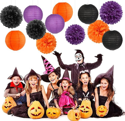 Purple-Orange Black Party-Decorations Paper-Flowers Lanterns - Image 5
