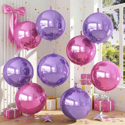 8 Pcs Pink Purple Round Foil Balloons Metallic Purple Lavender Baby Light Pink by Froova
