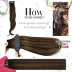 Moresoo Clip in Hair Extensions Real Human Hair Balayage Dark Brown to Chestnut Brown Human Hair Extensions Clip ins Long 16 inch Full Head for Women 120g/7pcs