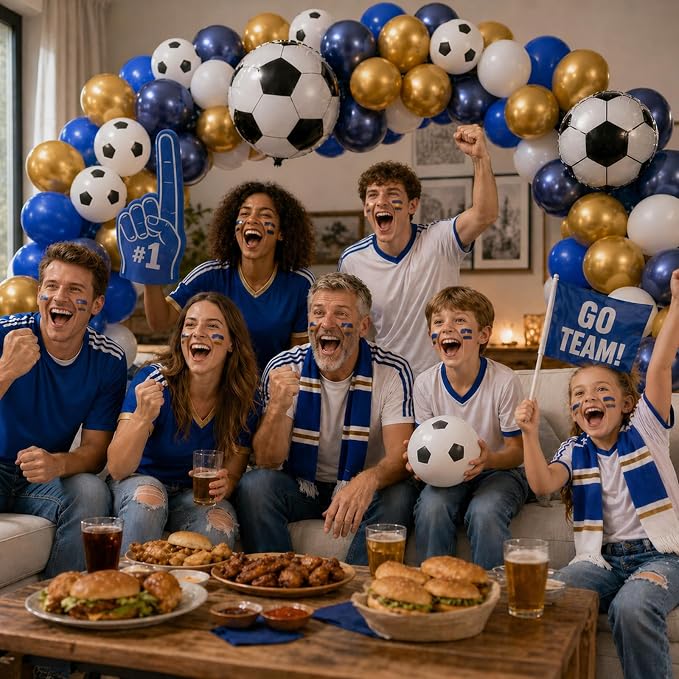 Soccer Balloons, 12 Inch Navy Blue Gold and White Football Theme Balloons - Image 5