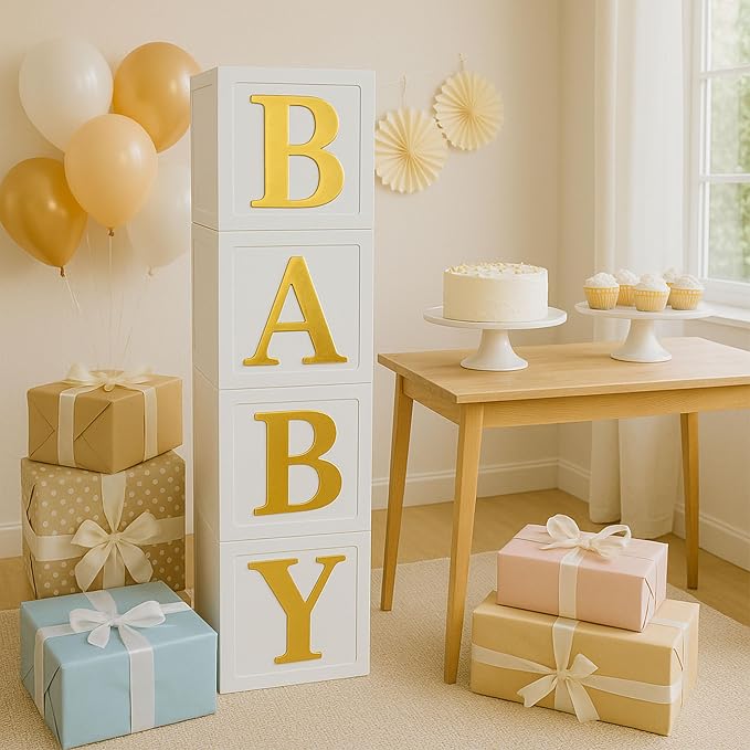 Baby Shower Balloon Boxes – 4 White Photo Prop Blocks - Image 4