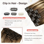XDhair Clip in Hair Extensions Human Hair 100g 16 Inch Chocolate Brown to Caramel Blonde Real Human Hair Clip in Extensions Straight Soft Natural 6pcs (16inch, #4/27/4)