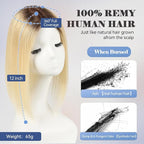 HAIRCUBE Hair Toppers for Women 100% Real Human Hair, Ombre Light Blonde, 6"*5.5"MONO Large Base,65g Hand-moven Real Human HairToppers for Women with ThinningHair