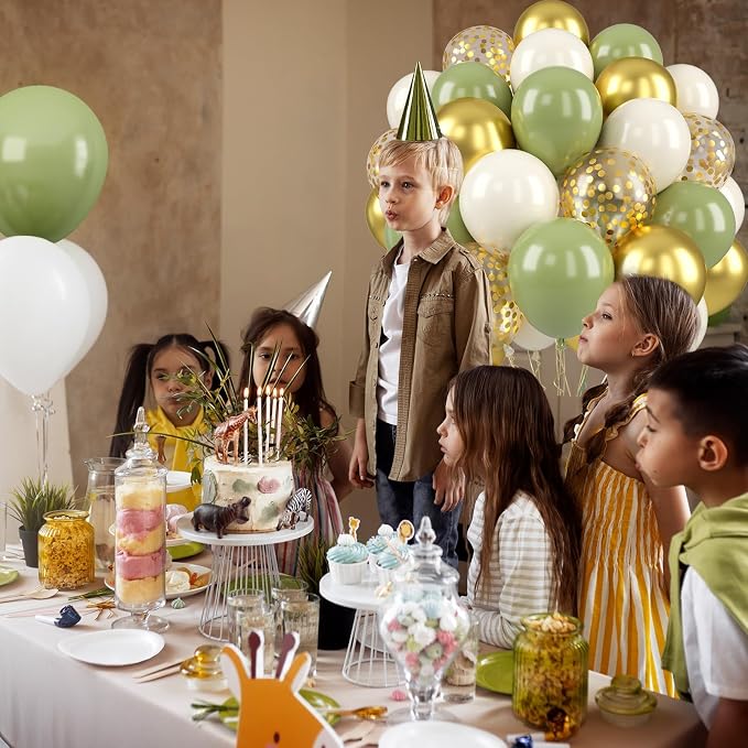 Sage Green and Gold Balloons, 12 Inch Metallic Gold Confetti Avocado Green Sand - Image 8