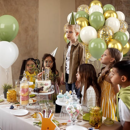 Sage Green and Gold Balloons, 12 Inch Metallic Gold Confetti Avocado Green Sand - Image 8