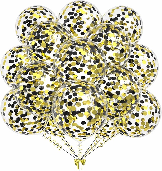 50pcs Gold Black Foil Confetti Balloons, 12 inch Latex Balloon by KALOR